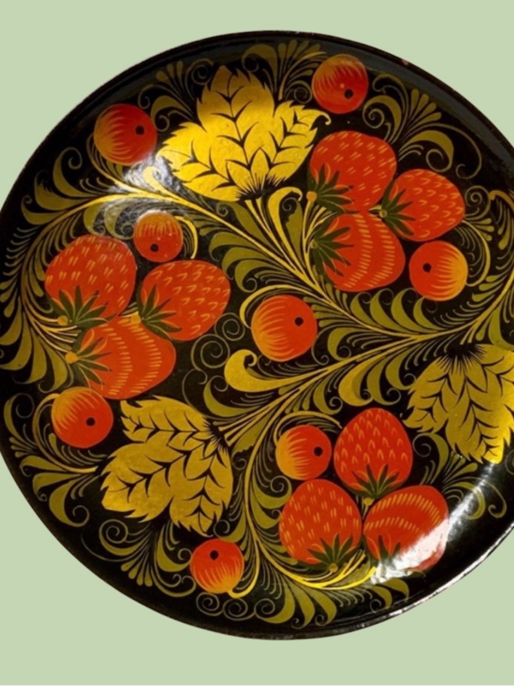 Russian Lacquer Strawberries Collectors Plate